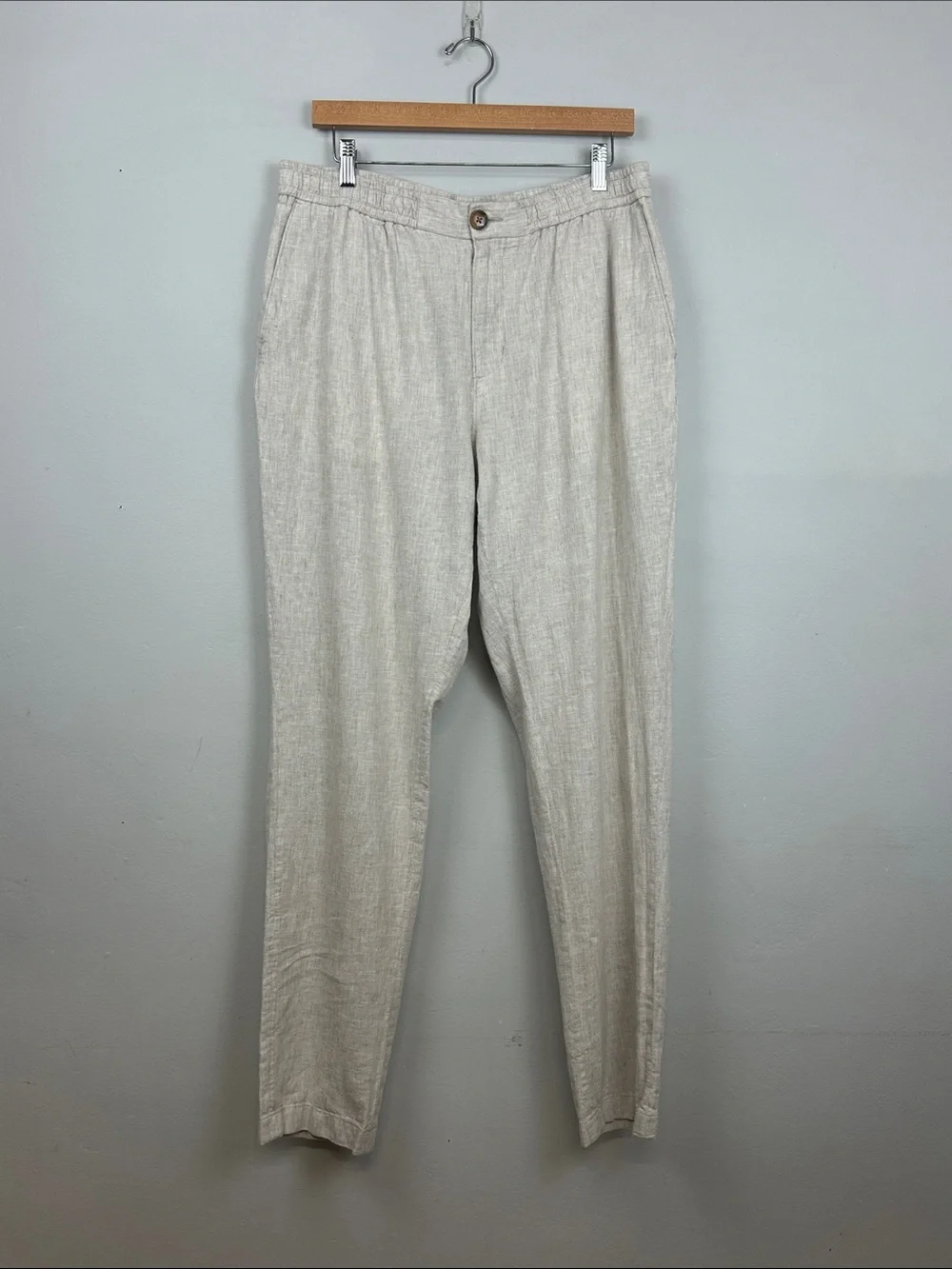 14th & Union Elastic Waist Linen Blend Trim Fit Pants Sz L
